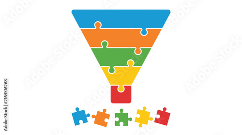 Infographic funnel made of puzzle pieces with loose elements.