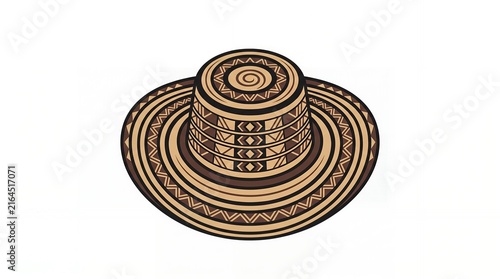 Decorative Traditional Patterned Hat with Geometric Design in Brown and Black Colors