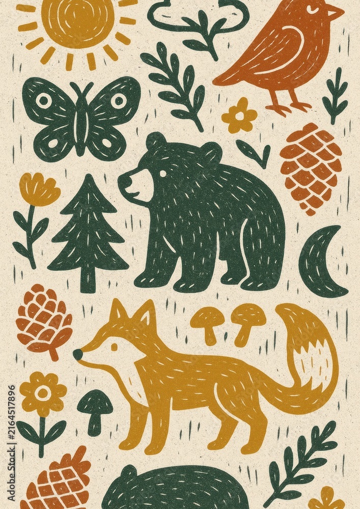 Naklejka premium Whimsical nature animal illustration