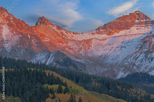Autumn landscape near sunset of the San Juan Mountain Range, Lizard Head Pass, Colorado, USA