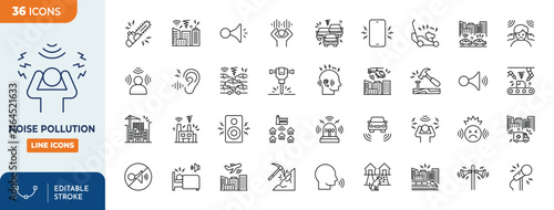 Foto Noise Pollution Editable stroke icon set. Vector illustration