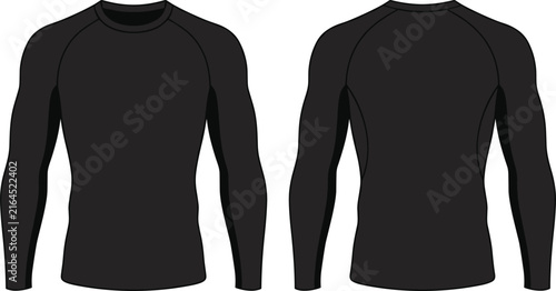 Fotografía Black long sleeve raglan compression shirt vector mockup template showing front