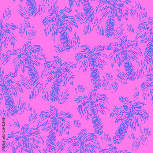 Hand-drawn abstract palm tree colorful seamless pattern Hawaiian ethnic boho print Vector