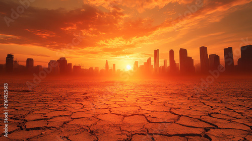 Global warming or disaster, dry climate, urban destruction