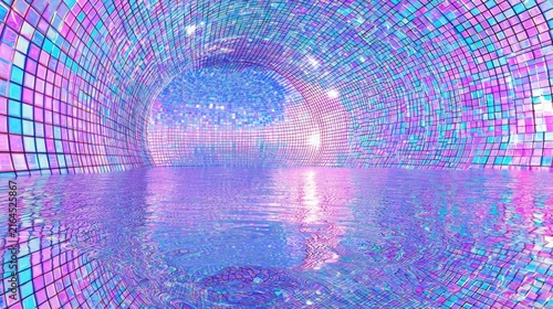 Vibrant Disco Tunnel with Reflective Floor.