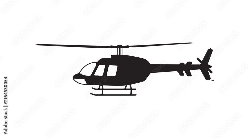 Fototapeta premium Vactors Helicopter silhouette icon. Flying chopper vector symbol. Black rotorcraft outline. Transport aviation illustration for logo or landing page. EPS