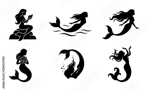 70 Mythical Mermaid Silhouettes Collection, Enchanting Ocean Sirens Vector Icons, Fantasy Sea Creatures Graphic Elements, Underwater Fantasy Art 100