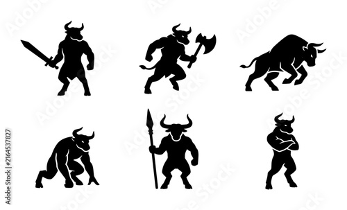 70 Mythical Minotaur Icons, Warrior Bull Silhouettes, Ancient Greek Monster Vector Set, Fantasy Creature Graphics 100