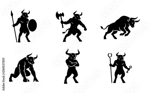 70 Mythical Minotaur Icons, Greek Mythology Creature Silhouettes, Powerful Bull-Man Vector Set for Fantasy and Legend Designs 100