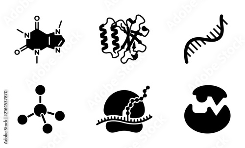 70 Biochemistry and Molecular Biology Icons: DNA, Protein, Molecule, Caffeine, Ribosome, Enzyme Set 100