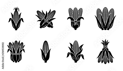 Bild auf Leinwand 70 Corn Cob Vector Icons Set, Maize Harvest Symbols, Agricultural Food Illustrat