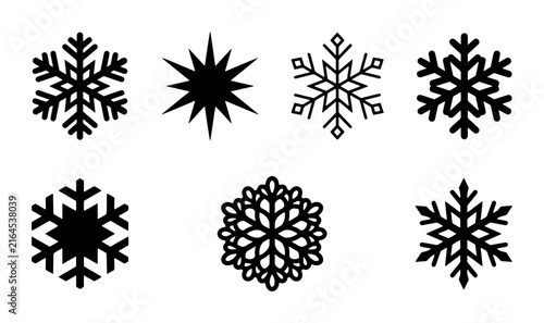 70 Black Snowflake Icons Set, Winter Ice Crystal Graphics, Geometric Snowflakes Vector Collection, Cold Weather Decorative Elements 100