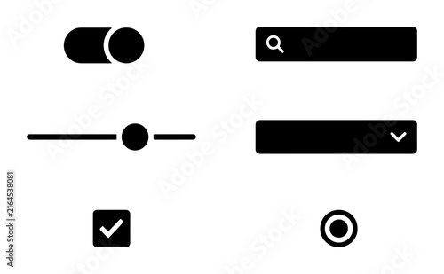70 Minimalist UI Elements Set: Toggle Switch, Search Bar, Slider, Dropdown, Checkbox, Radio Button Icons for Web and App Design 100