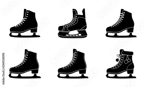 70 Ice Skates Collection, Figure Skating Boots Set, Winter Sport Footwear Icons, Black Silhouette Vector Graphics 100