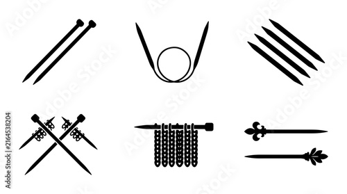 70 Knitting Needles Set, Craft Supplies Icons, Sewing Tools Collection, Handmade Hobby Graphics 100