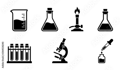 70 Science Lab Equipment Icons, Chemistry Glassware and Tools, Research and Education Vector Set 100