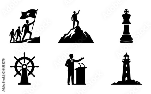 70 Leadership and Success Icons: Teamwork, Achievement, Strategy, Navigation, Public Speaking, Guidance 100