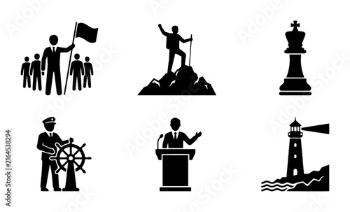 70 Leadership and Success Icons: Teamwork, Achievement, Strategy, Guidance, Public Speaking, Navigation Vector Set 100