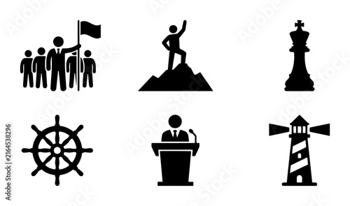 70 Leadership Icons Set: Teamwork, Success, Strategy, Guidance, Public Speaking, Navigation, Business Concepts 100