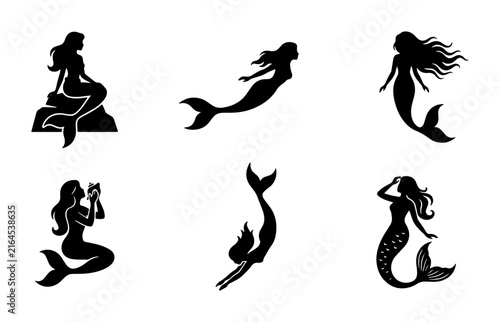 70 Mermaid Silhouettes Vector Collection: Mythical Sea Creatures, Enchanting Fantasy Icons, Aquatic Folklore Graphics for Design 100