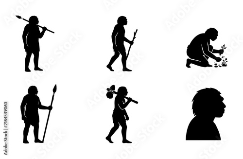 70 Human Evolution Silhouettes: Primitive Man, Hunter Gatherer, Early Human Development, Prehistoric Ancestor Icons, Ancient Life Stages Vector Set 100