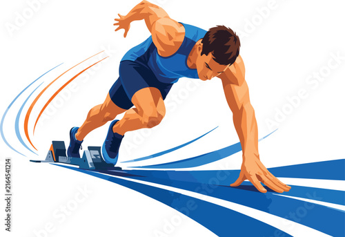Sprinter in starting blocks ready to race running sport
