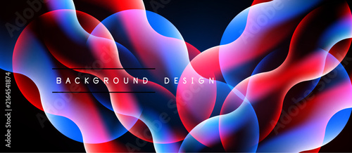 Abstract fluid shapes, vibrant colors blend. Dynamic composition creates modern background design. Smooth gradients, flowing forms dominate image.