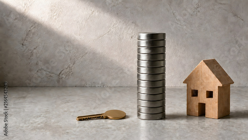 House Key and Coin Barrier Symbolizing Housing Affordability