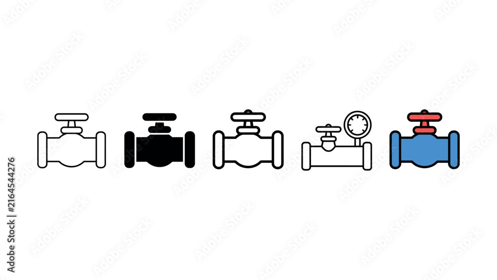 Fototapeta premium Set of industrial pipeline valve icons with various styles for engineering and plumbing design projects