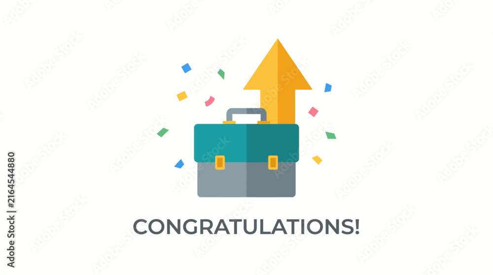 Obraz premium Flat vector illustration of a briefcase with an upward arrow representing professional career growth and success.