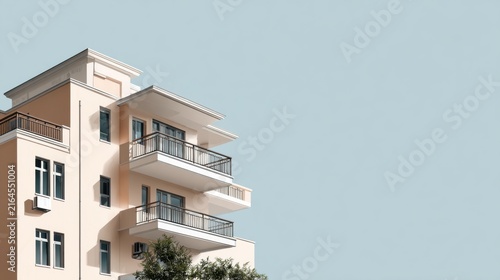 Modern Residential Building with Balconies Against a Clear Sky