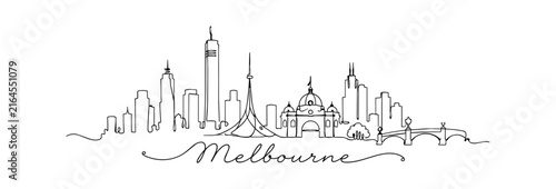 Melbourne Skyline Continuous Line Art with Famous Australian Landmarks
