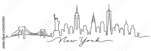 New York City Skyline Continuous Line Art with Famous Landmarks