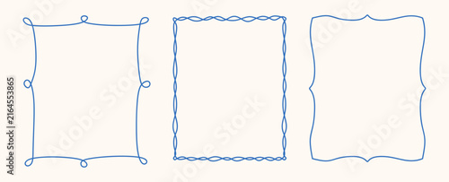 Hand-drawn line frame design set. Decorative border collection in doodle style. Curvy and swirls line poster background. Vintage elements for invitation card. Retro vector illustration isolated