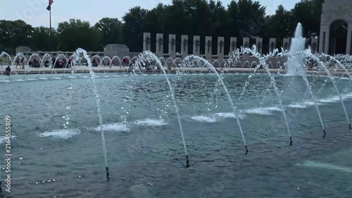 Travel and Landmarks: Close Up View of Water Jets in Rainbow Pool Fountain at National World War II Memorial in Washington DC
