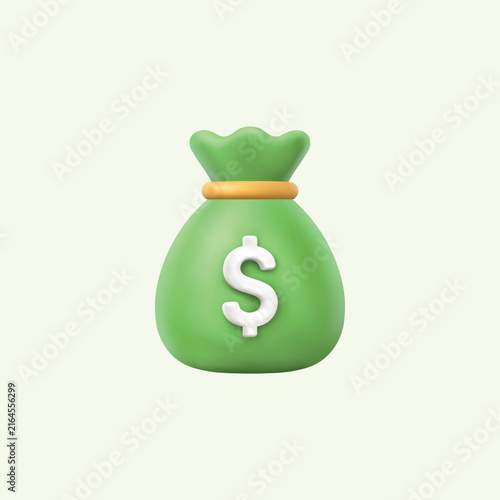 3D Green Money Bag with Dollar Symbol for Finance and Wealth Concept