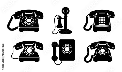 Bild auf Leinwand Retro Rotary Dial Telephones, Vintage Communication Devices, Classic Phone Icons