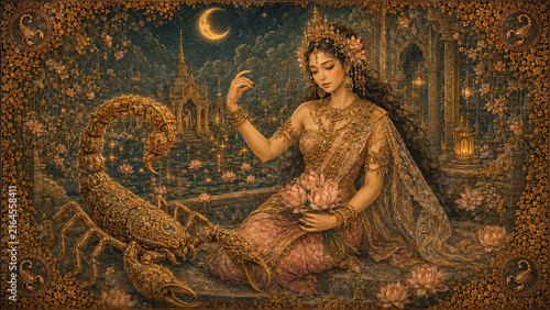 Scorpio Zodiac Sign in Thai Cultural Fantasy Art Style