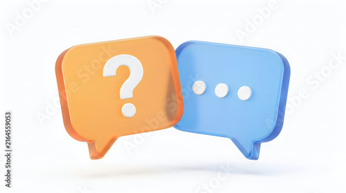 Orange question mark and blue ellipsis chat bubbles