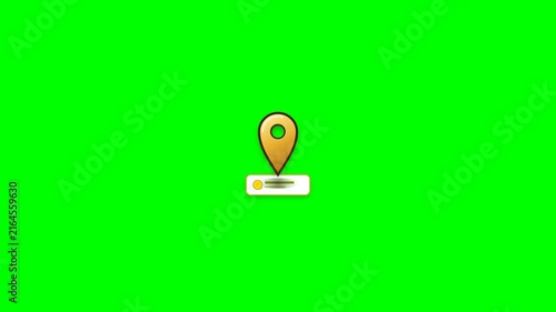 Animated Gold Map Location Pin Marker Icon on Green Screen