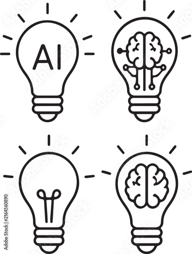 Four line art lightbulb icons