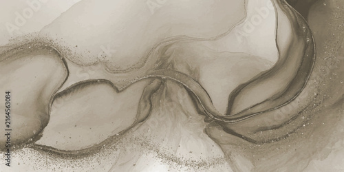 Abstract Luxury Soft Brown Sepia Alcohol Ink Background with Subtle Glitter Veins and Fluid Marble Texture, Modern Elegant Neutral Watercolor Banner for Wedding Invitation, Beauty and Cosmetic Cover D