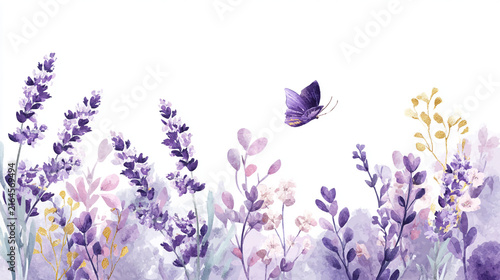 watercolor botanical butterfly and Carnation flowers texture template background. Design for wedding, vip cover, poster, rsvp moderncard.Valentine's Day