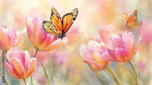 watercolor botanical butterfly and Carnation flowers texture template background. Design for wedding, vip cover, poster, rsvp moderncard.Valentine's Day