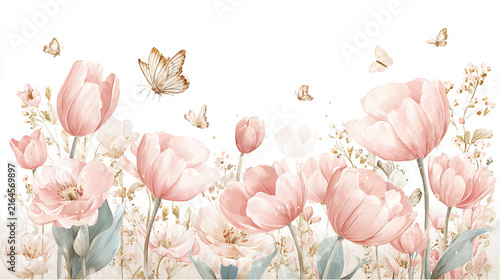 watercolor botanical butterfly and Carnation flowers texture template background. Design for wedding, vip cover, poster, rsvp moderncard.Valentine's Day