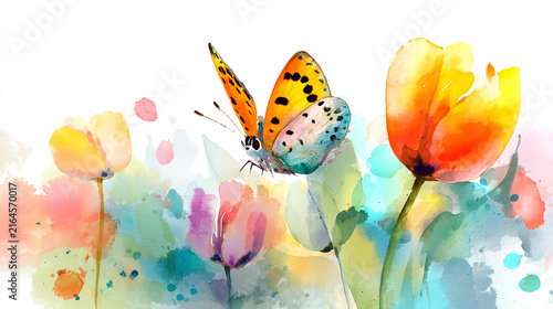 watercolor botanical butterfly and Carnation flowers texture template background. Design for wedding, vip cover, poster, rsvp moderncard.Valentine's Day