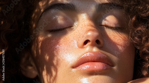A realistic, healthy, and radiant face while sleeping; an authentic nighttime routine. generative ai