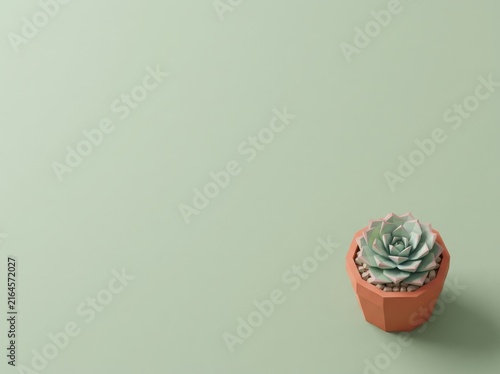 Potted low poly succulent plant on green background.