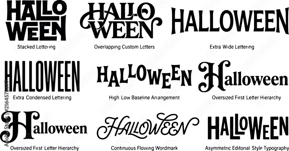 Obraz premium A diverse collection of halloween typography designs a bunuel inspired set featuring various styles and artistic lettering for spooky season celebrations