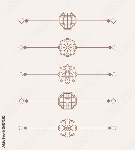 Illustrations of traditional Korean linear decorative patterns. A set of simple traditional line-art decorations.